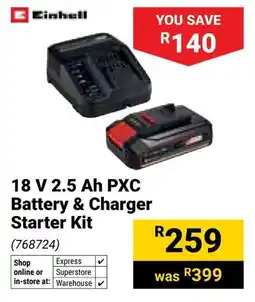 Builders Warehouse Einhell 18 V 2.5 Ah PXC Battery & Charger Starter Kit offer