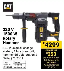 Builders Warehouse CAT 220 V 1500 W Rotary Hammer offer