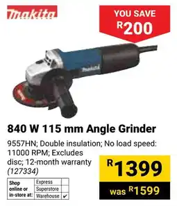 Builders Warehouse Makita 840 W Angle Grinder offer