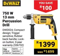Builders Warehouse Dewalt 750 W Percussion Drill offer