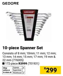 Builders Warehouse Gedore 10-piece Spanner Set offer