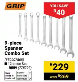 Builders Warehouse Grip 9-piece Spanner Combo Set offer