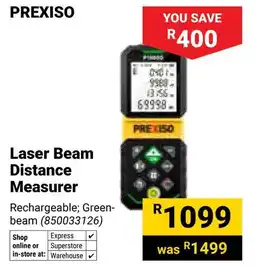 Builders Warehouse Prexiso Laser Beam Distance Measurer offer