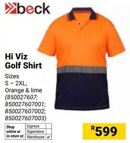 Builders Warehouse Beck Hi Viz Golf Shirt offer