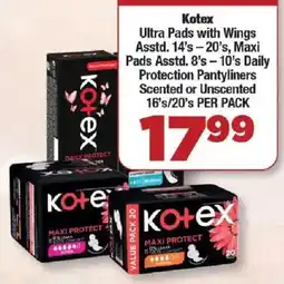 OK Foods Kotex Ultra Pads with Wings, Maxi Pads Daily Protection Pantyliners Scented or Unscented offer