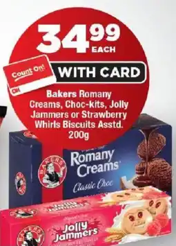 OK Foods Bakers Romany Creams, Choc-kits, Jolly Jammers or Strawberry Whirls Biscuits offer