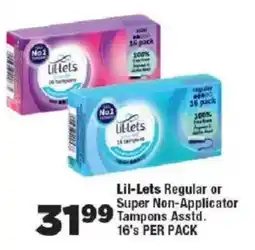 OK Foods Lil-Lets Regular or Super Non-Applicator Tampons offer