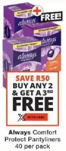 Checkers Always Comfort Protect Pantyliners offer