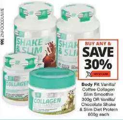 Checkers Body Fit Vanilla/ Coffee Collagen Slim Smoothie OR Vanilla/ Chocolate Shake & Slim Diet Protein offer