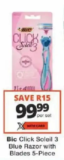 Checkers Bic Click Soleil 3 Blue Razor with Blades offer
