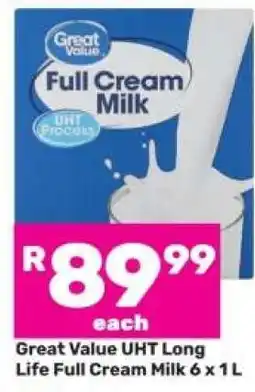 Game Great Value UHT Long Life Full Cream Milk 6 x 1 L offer