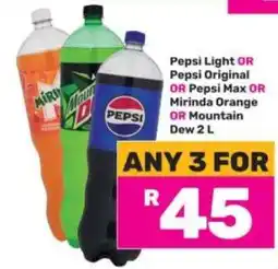 Game Pepsi Light, Pepsi Original, Pepsi Max, Mirinda Orange, Mountain Dew 2L offer