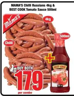 Boxer MAMA’S Chilli Russians 4kg & BEST COOK Tomato Sauce 500ml offer
