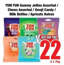 Boxer YUM FUN Gummy Jellies Assorted / Chews Assorted / Emoji Candy / Milk Bottles / Apricots Halves offer