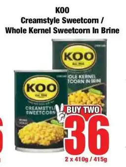 Boxer KOO Creamstyle Sweetcorn / Whole Kernel Sweetcorn In Brine offer