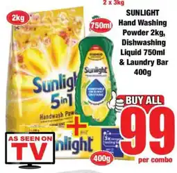 Boxer SUNLIGHT Hand Washing Powder 2kg, Dishwashing Liquid 750ml & Laundry Bar 400g offer