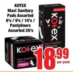 Boxer KOTEX Maxi Sanitary Pads Assorted 8's / 9's / 10's / Pantyliners Assorted 20's offer
