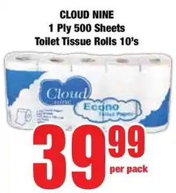 Boxer CLOUD NINE 1 Ply 500 Sheets Toilet Tissue Rolls 10's offer