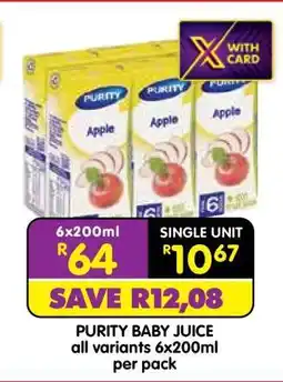 Shoprite PURITY BABY JUICE all variants 6x200ml per pack offer