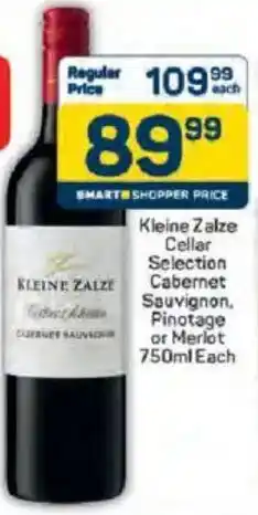Pick n Pay Liquor Kleine Zalze Cellar Selection Cabernet Sauvignon, Pinotage or Merlot offer