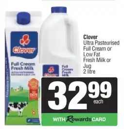 Spar Clover Ultra Pasteurised Full Cream or Low Fat Fresh Milk or Jug offer