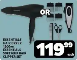 Usave Essentials hair dryer 1200w/ essentials soft grip hair clipper set offer