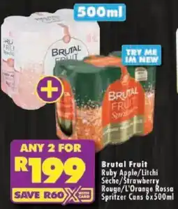 Shoprite Brutal Fruit Ruby Apple/ Litchi Seche/ Strawberry Rouge/ L'Orange Rossa Spritzer Cans offer