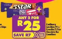 Shoprite Cadbury Lunchbar/ P.S./ Crunchie/ 5 Star Chocolate Bar Countlines offer
