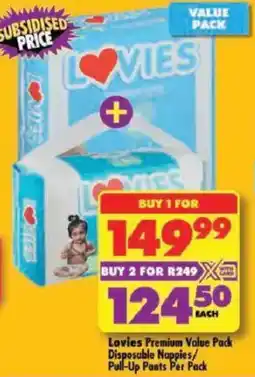 Shoprite Lovies Premium Value Pack Disposable Nappies/ Pull-Up Pants offer