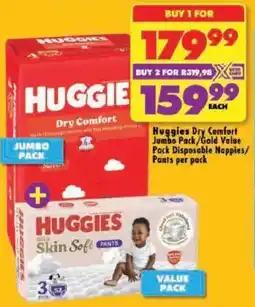 Shoprite Huggies Dry Comfort Jumbo Pack/ Gold Value Pack Disposable Nappies/ Pants offer