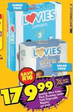 Shoprite Lovies Ultra Value Pack/ Premium Jumbo Pack Disposable Nappies offer