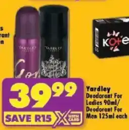 Shoprite Yardley Deodorant For Ladies/ Deodorant For Men offer