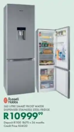 Beares Russell hobbs smart frost water dispenser stainless steel fridge offer