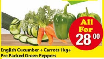 English Cucumber + Carrots 1kg + Pre Packed Green Peppers
