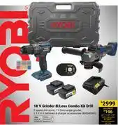 Builders Warehouse Ryobi 18V Grinder B/Less Combo Kit Drill 850043341 offer