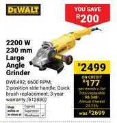 Builders Warehouse Dewalt 2200W 230mm Large Angle Grinder DWE492 612880 offer