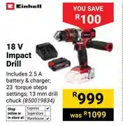 Builders Warehouse Einhell 18V Impact Drill 850019834 offer