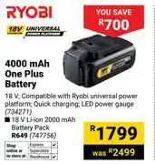 Builders Warehouse Ryobi 4000 mAh One Plus Battery 734271 offer