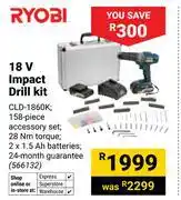 Builders Warehouse Ryobi 18V Impact Drill Kit CLD-1860K 566132 offer