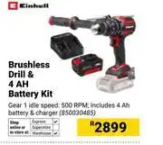 Builders Warehouse Einhell Brushless Drill & 4 Ah Battery Kit 850030485 offer