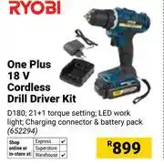 Builders Warehouse Ryobi One Plus 18V Cordless Drill Driver Kit 652294 offer