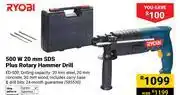 Builders Warehouse Ryobi 500W 20mm SDS Plus Rotary Hammer Drill ED-500 offer