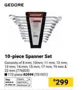 Builders Warehouse Gedore 10-Piece Spanner Set 776005 offer