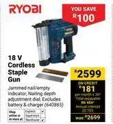 Builders Warehouse Ryobi 18V Cordless Staple Gun 640865 offer