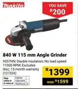 Builders Warehouse Makita 840W 115mm Angle Grinder 127334 offer