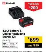 Builders Warehouse Einhell 4.0 A Battery & Charger Including Starter Kit 765673 offer