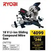 Builders Warehouse Ryobi 18V Li-Ion Sliding Compound Mitre Saw 747773 offer