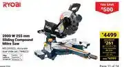 Builders Warehouse Ryobi 2000W 255mm Sliding Compound Mitre Saw MS-255SCL 744622 offer