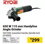 Builders Warehouse Ryobi 650W 115mm Handyline Angle Grinder HGT-650 offer