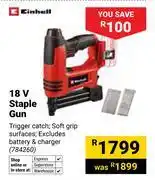 Builders Warehouse Einhell 18V Staple Gun 784260 offer